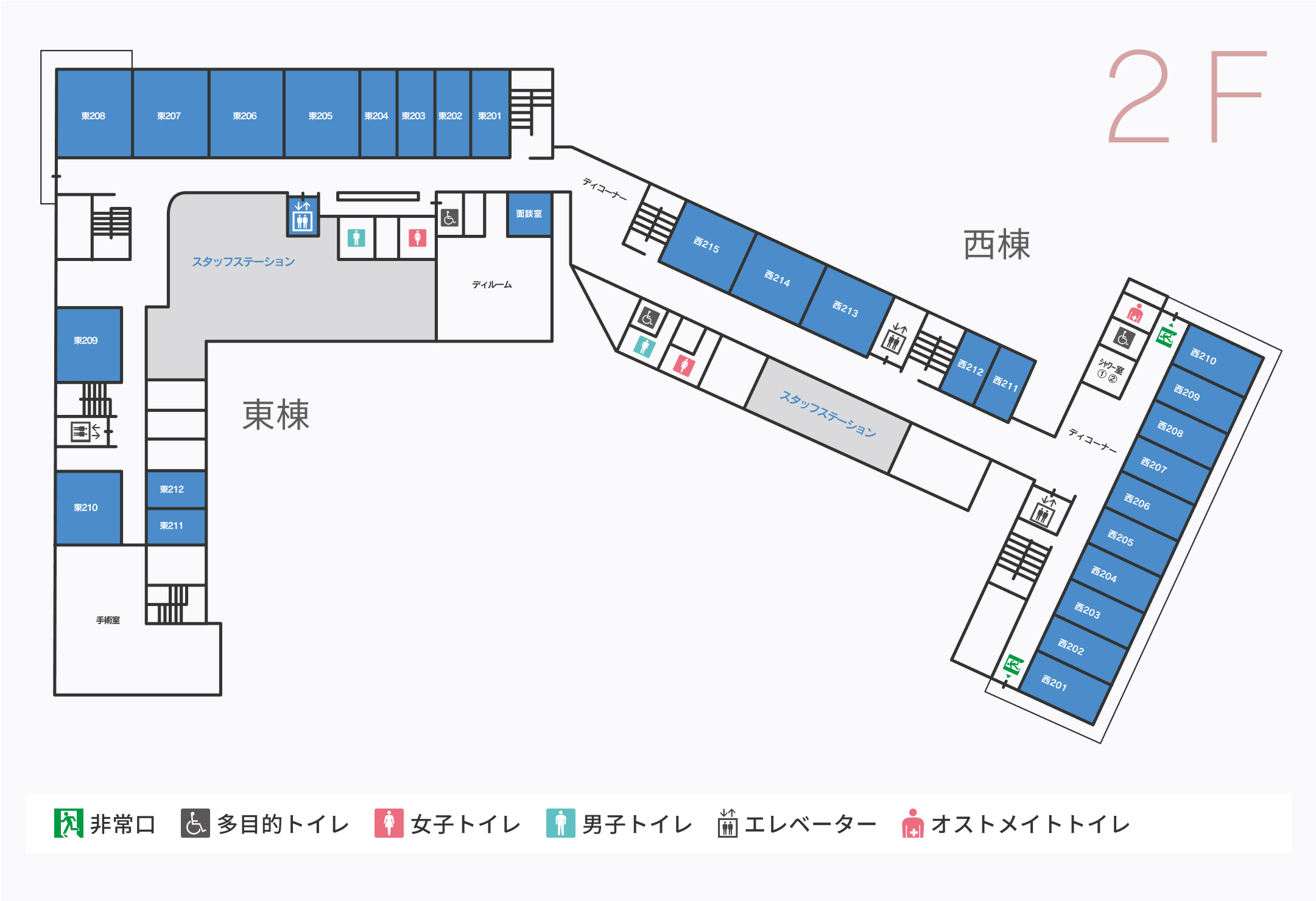 非常口 多目的トイレ 女子トイレ 男子トイレ エレベーター オストメイトトイレ